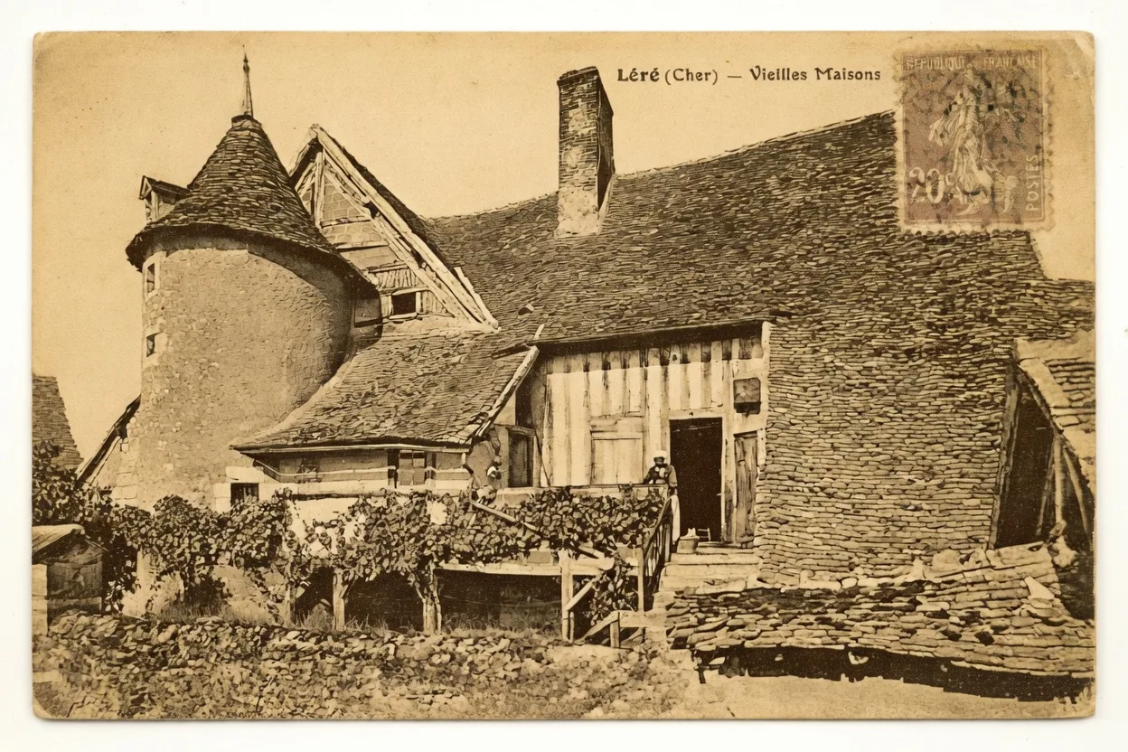 Carte postale ancienne de Léré — vieilles maisons